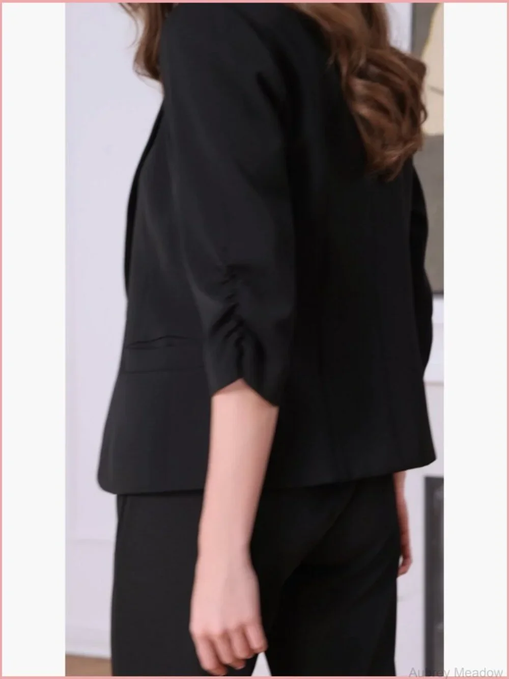 Blazer for Women Business Casual Ruched 3/4 Sleeve Lapel Suit Jackets with
